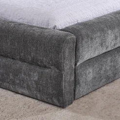 Lit double 140x200 cm, chenille, cadre eucalyptus/fer - gris foncé