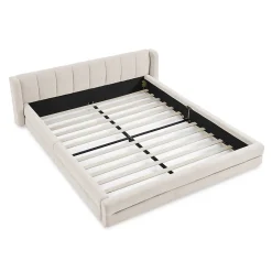 Lit double 160x200 cm, chenille, cadre eucalyptus/fer - beige