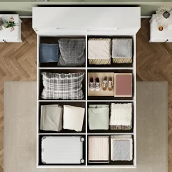 Lit double 140x200 cm en bois massif avec port USB tiroirs et espace de rangement sous le lit blanc sans matelas