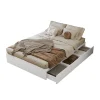 Lit double 140x200 cm en bois massif avec tiroirs et espace de rangement sous le lit blanc sans matelas