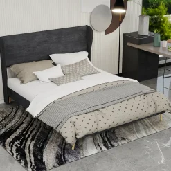 Lit Double 160x200 cm, Lit Adulte avec Tête de Lit Douce et Cadre Bas, Velours et Métal, Gris, sans Matelas