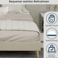 Lit Double 140x200 cm, Lit Adulte et Ado avec Cadre Bas Minimaliste, Design Stable en Velours Néerlandais Beige, Sans Matelas