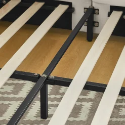 Lit double 140x200 cm, velours, dossier haut - beige