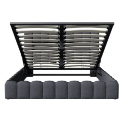 Lit double 180x200cm avec rangements, lit de souche avec éclairage LED, lit capitonné lit adulte lit ado, lin gris