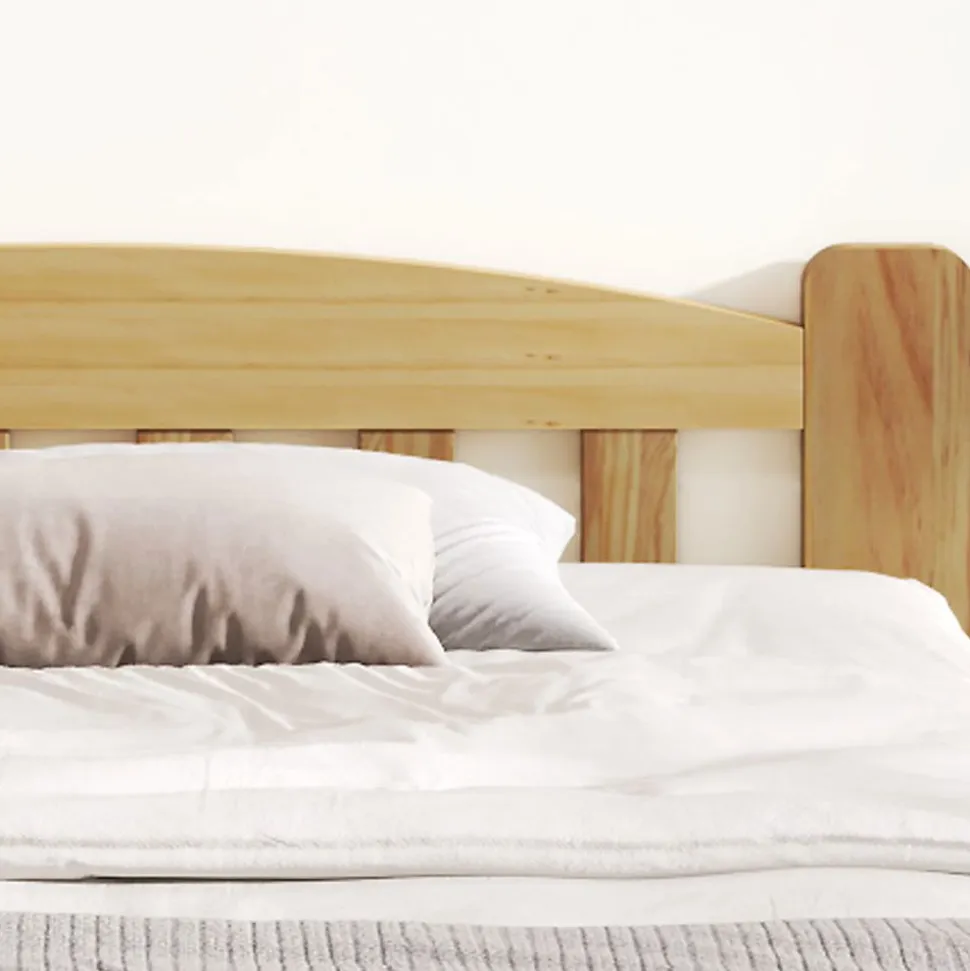 Lit Double 140x200cm Bois Massif Tête Lattes Naturel Blackcolors