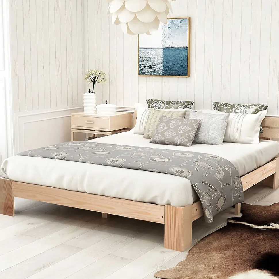 Lit Double 140x200cm Bois Tête De Lit Naturel Blackcolors