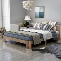 Lit Double 140x200cm Bois Tête De Lit Naturel Blackcolors