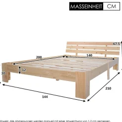 Lit Double 140x200cm Bois Tête De Lit Naturel Blackcolors