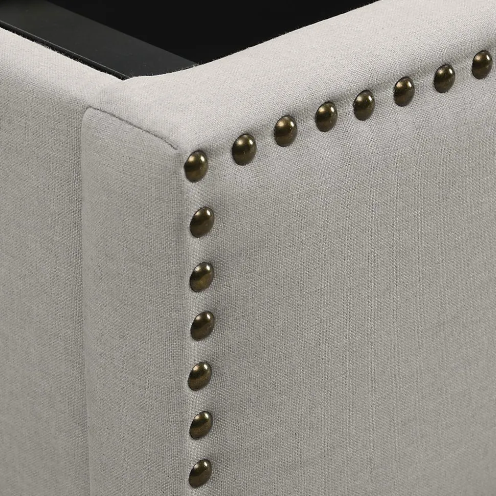 Lit Double 140x200cm Coton-Lin Hydraulique Rangement Rivets Blackcolors