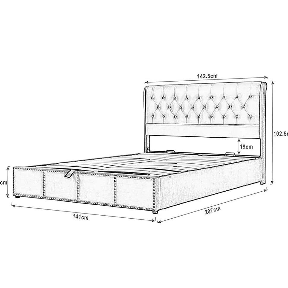 Lit Double 140x200cm Coton-Lin Hydraulique Rangement Rivets Blackcolors