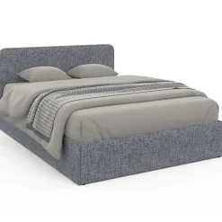 Lit Double 140x190cm en Tissu Gris Anthracite avec Coffre + Sommier