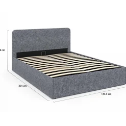 Lit Double 140x190cm en Tissu Gris Anthracite avec Coffre + Sommier