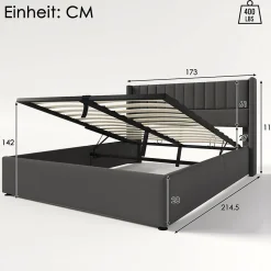 Lit Double 160x200cm Hydraulique Rangement Lin Gris Blackcolors