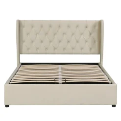 Lit Double 140x200cm Oreilles Velours Hydraulique Beige Blackcolors