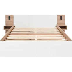 Lit Double 180X200Cm Usb Chevet Chêne Blanc Blackcolors