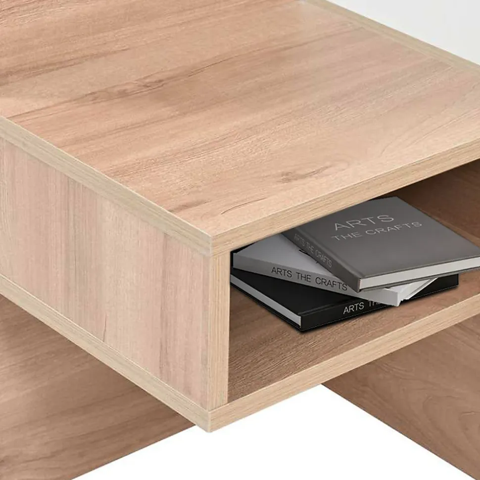 Lit Double 180X200Cm Usb Chevet Chêne Blanc Blackcolors