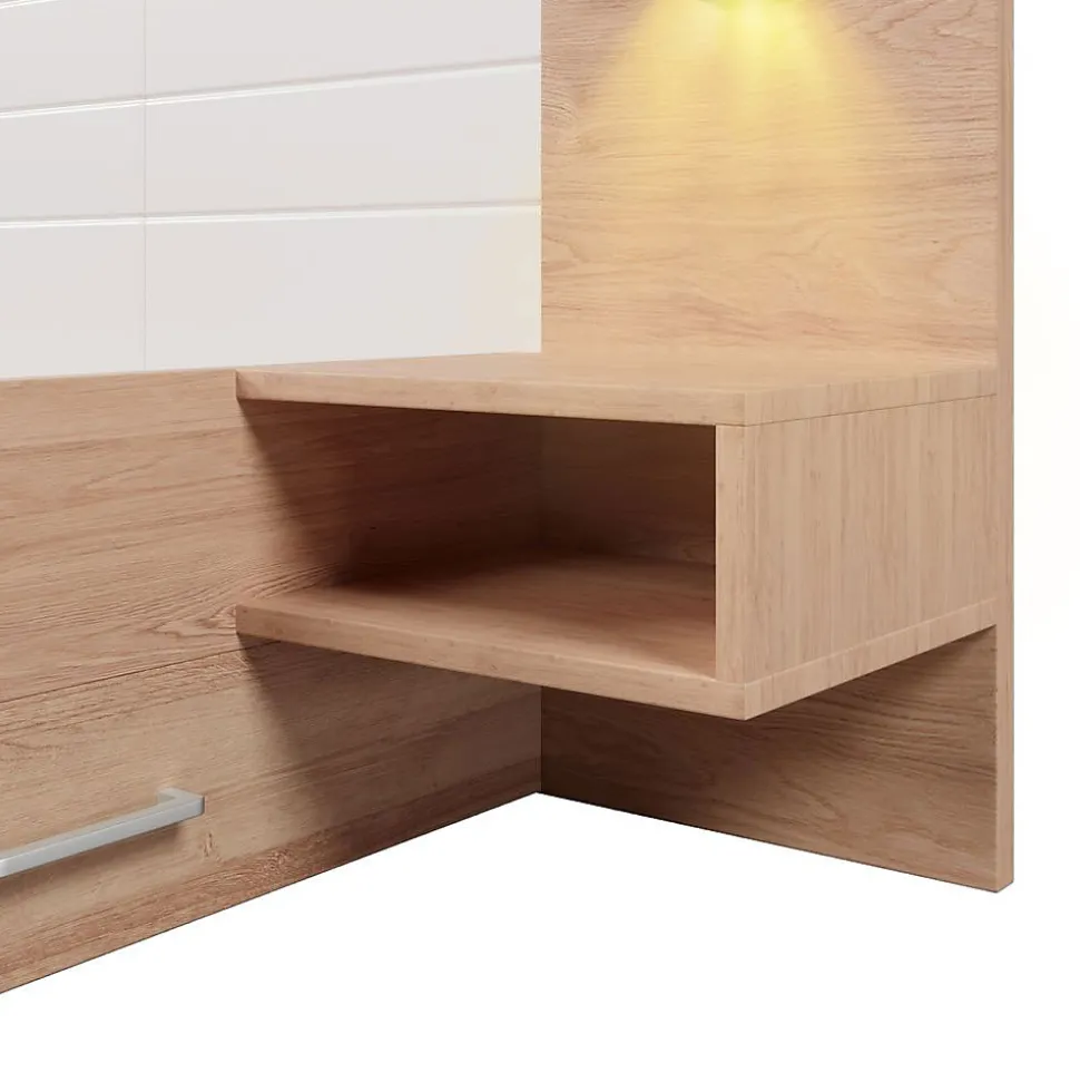 Lit Double 180X200Cm Usb Chevet Chêne Blanc Blackcolors