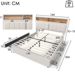 Lit Double 160X200Cm Usb Tiroirs Blackcolors