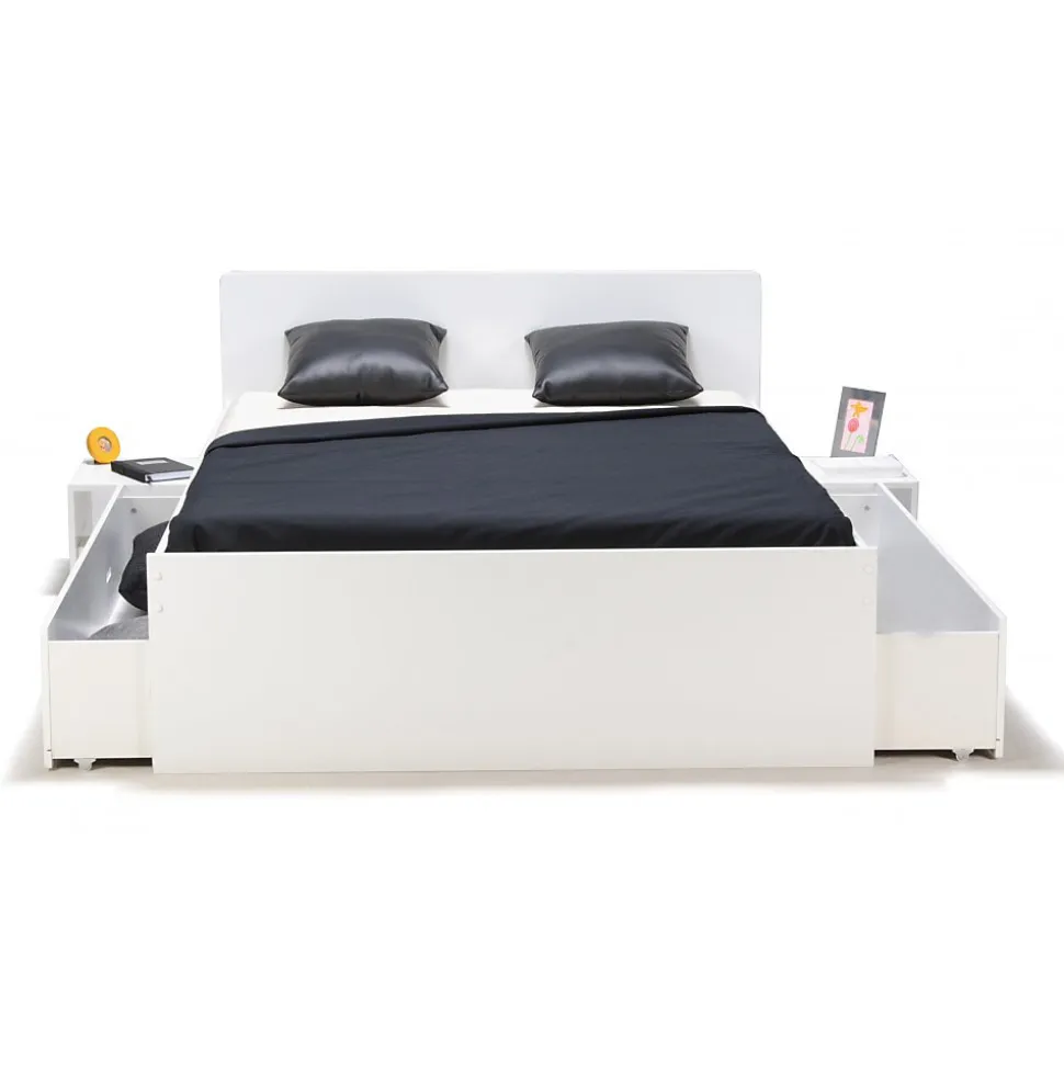 Lit double ZENIA 160x200 + 2 chevets + 2 tiroirs / Blanc