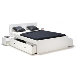Lit double ZENIA 160x200 + 2 chevets + 2 tiroirs / Blanc