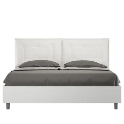 Lit Egos Annalisa avec sommier 160x200 et coussins simili cuir blanc