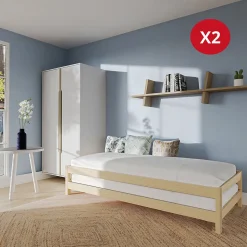 Lit empilable JONAS 90x190 (lot de deux lits)+ 2 sommiers / Naturel