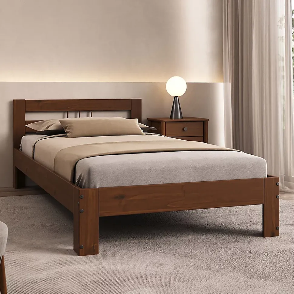 Lit en bois THEO 100 x 200 cm - Coloris châtaignier