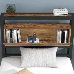 Lit en métal 90 x 200 cm avec espace de rangement et tête de lit noir Blackcolors