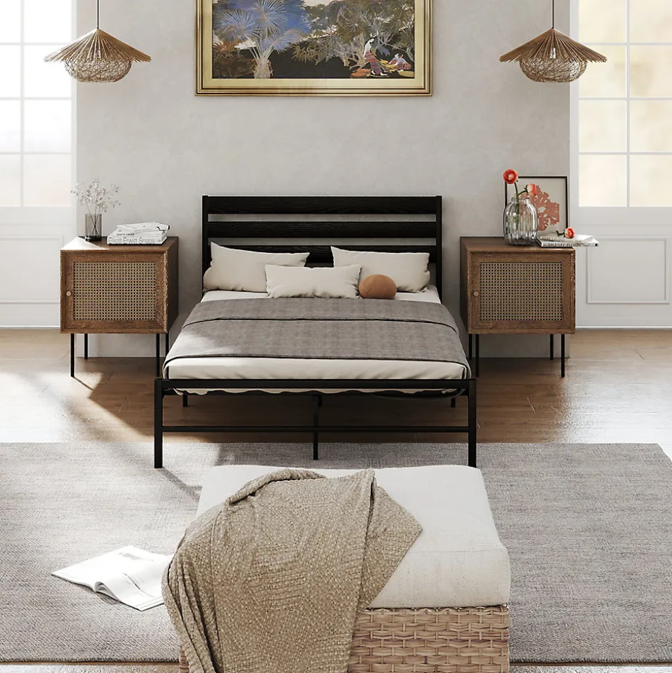 Lit en Métal Noir 140x200 cm - Lit Robuste et Moderne pour Chambre Ado - Sans Matelas - Cadre Métal