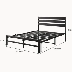 Lit en Métal Noir 140x200 cm - Lit Robuste et Moderne pour Chambre Ado - Sans Matelas - Cadre Métal