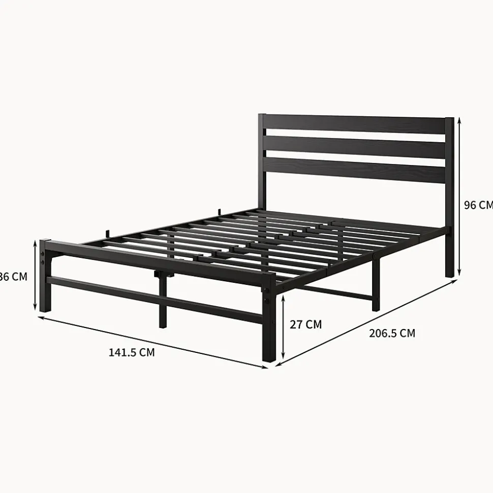 Lit en Métal Noir 140x200 cm - Lit Robuste et Moderne pour Chambre Ado - Sans Matelas - Cadre Métal