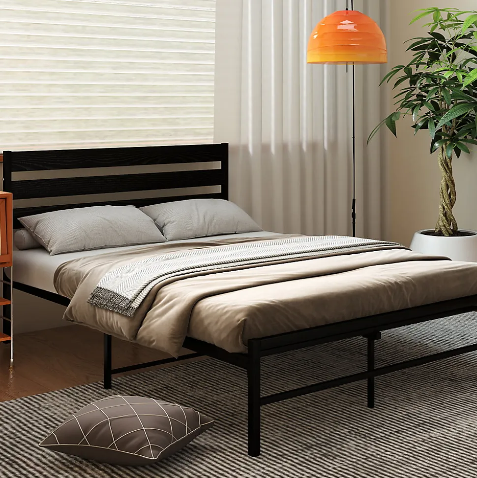 Lit en Métal Noir 140x200 cm - Lit Robuste et Moderne pour Chambre Ado - Sans Matelas - Cadre Métal