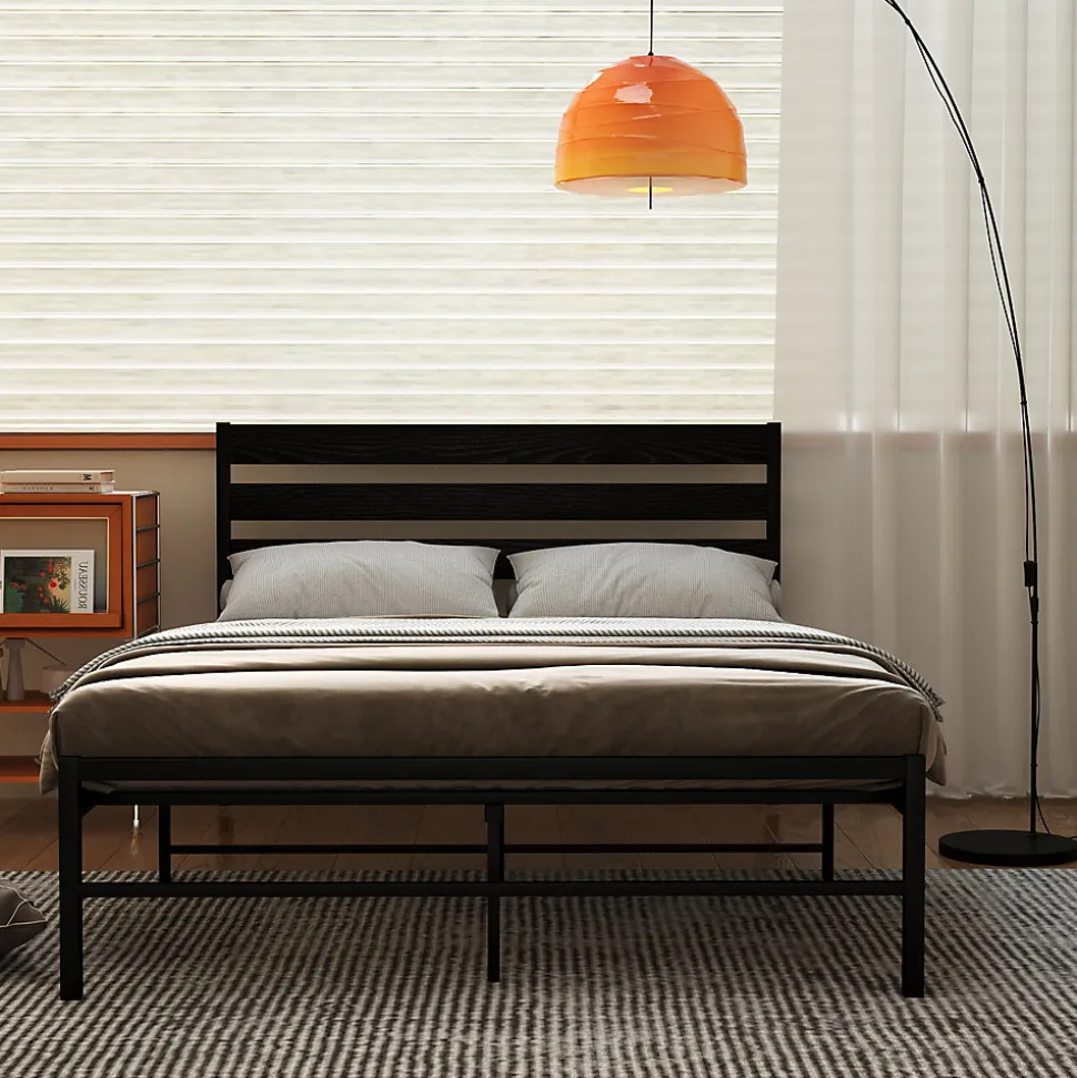 Lit en Métal Noir 140x200 cm - Lit Robuste et Moderne pour Chambre Ado - Sans Matelas - Cadre Métal