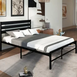 Lit en Métal Noir 140x200 cm - Lit Robuste et Moderne pour Chambre Ado - Sans Matelas - Cadre Métal