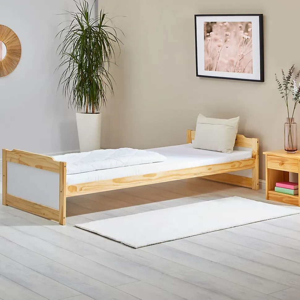 Lit en pin FRITZ, 90 x 200 cm, coloris naturel et blanc