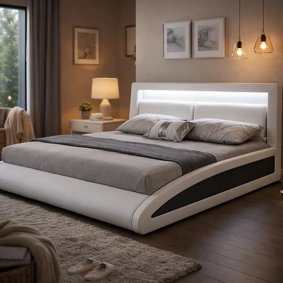 Lit en simili Blanc avec LED intégrées - 160x200cm - BRIXTON