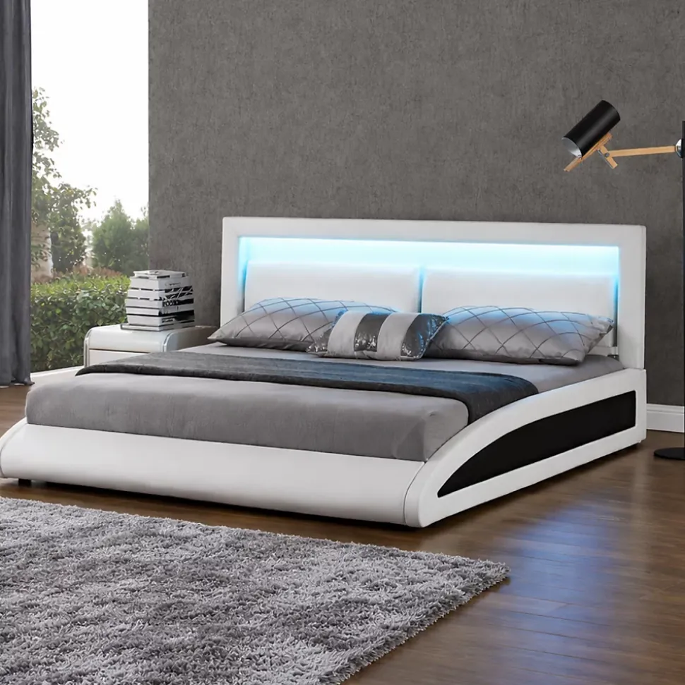 Lit en simili Blanc avec LED intégrées - 160x200cm - BRIXTON