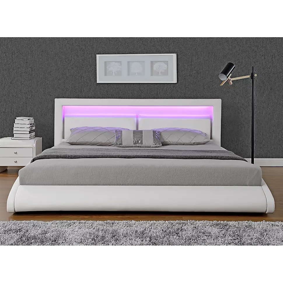Lit en simili Blanc avec LED intégrées - 160x200cm - BRIXTON