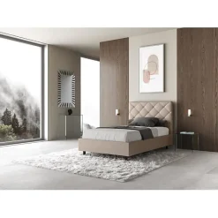 Lit en simili cuir gris tourterelle Priya avec sommier tapissé 120x190