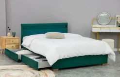 Lit en velours vert avec rangements et LED intégrées 160x200 cm - ENFIELD