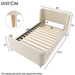 Lit Enfant - Lit Simple avec Design Traîneau et Revêtement Velours Motif Espace - Structure Métal et Bois Beige - 90 x 200 cm