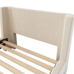 Lit Enfant - Lit Simple avec Design Traîneau et Revêtement Velours Motif Espace - Structure Métal et Bois Beige - 90 x 200 cm