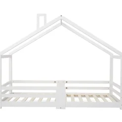 Lit enfant 90 x 200 cm - Lit Cabane avec Cheminée Antichute - Bois de Pin - Sans Matelas - Blanc