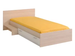 Lit enfant 90 x 190 cm avec 1 tiroir - Coloris : Naturel et blanc - IPLIA