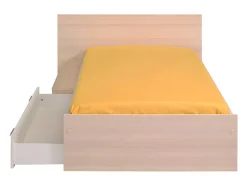 Lit enfant 90 x 190 cm avec 1 tiroir - Coloris : Naturel et blanc - IPLIA