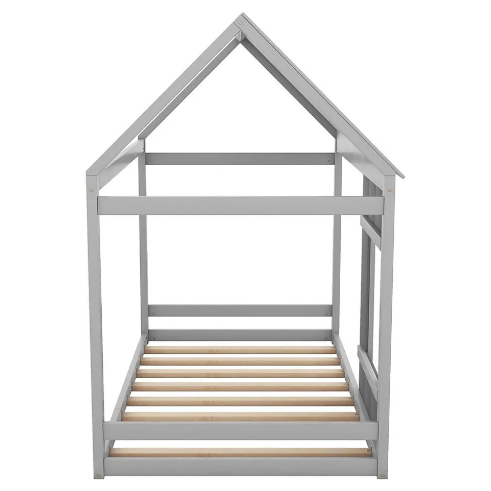 Lit enfant 90 x 200 cm en forme de maison, gris foncé et gris clair Blackcolors