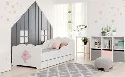 Lit enfant ALMENA avec tiroir matelas et cadre inclus - Princesse rose - 160 cm x 80 cm