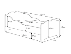 Lit enfant ALMENA avec tiroir matelas et cadre inclus - Princesse et lune - 140 cm x 70 cm
