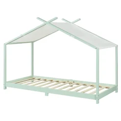 Lit enfant Brome bois de pin 90 x 200 cm vert menthe blanc en.casa
