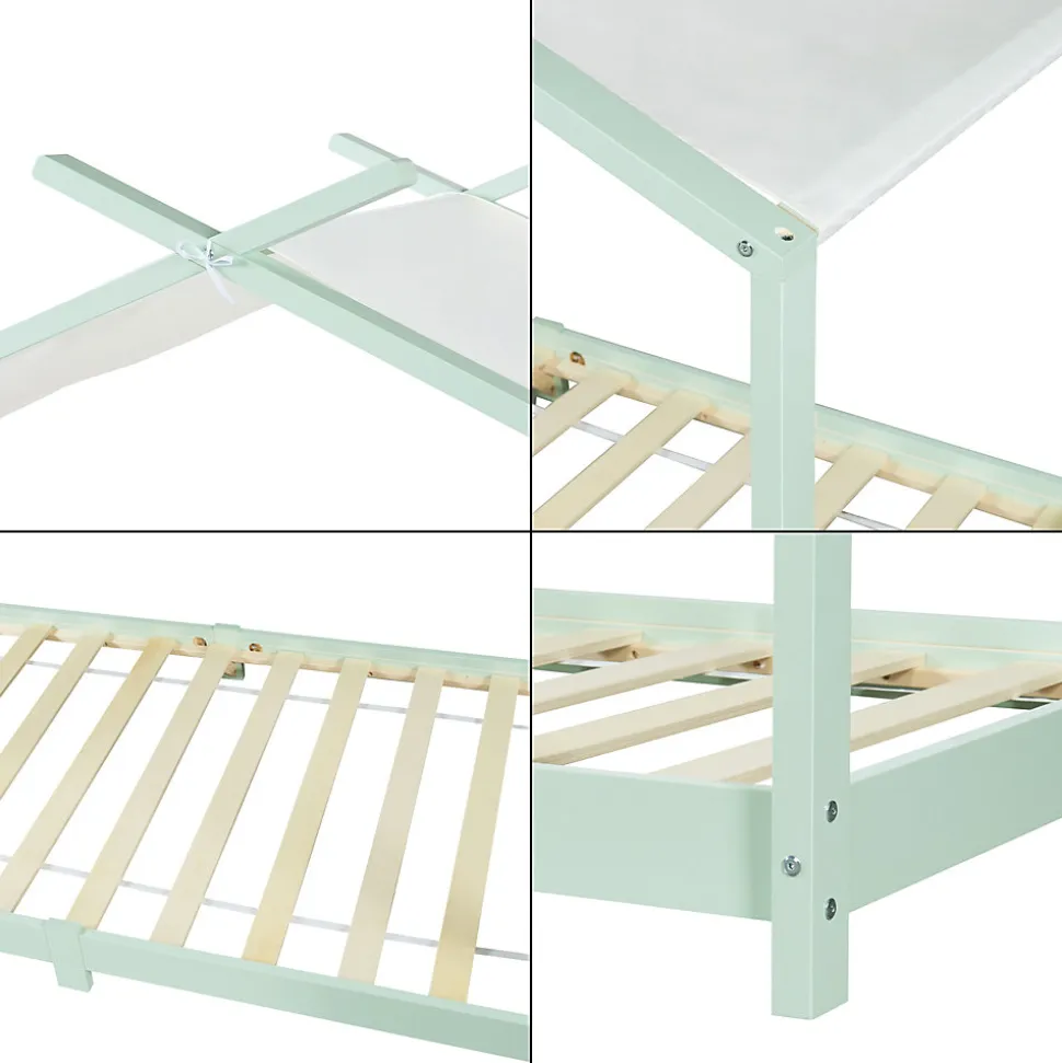 Lit enfant Brome bois de pin 90 x 200 cm vert menthe blanc en.casa